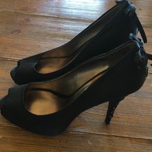 BCBG Satin Peep Toe Heels